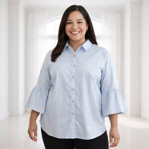 2 for $20 Counterparts Light Blue Flare Sleeve Button Down Blouse Size XL Soft